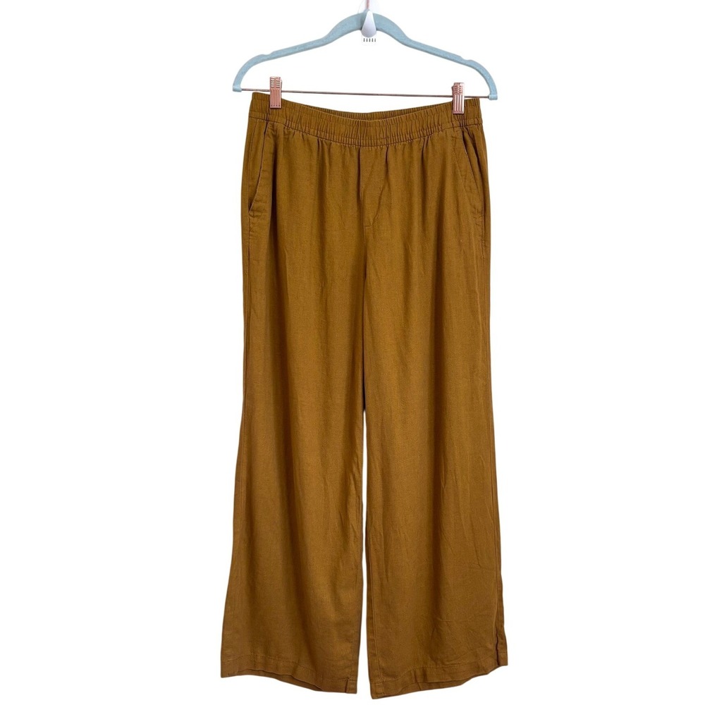 Old Navy Womens Linen Wide Leg Euro Summer Pants Small Miners Gold Boho Relaxed